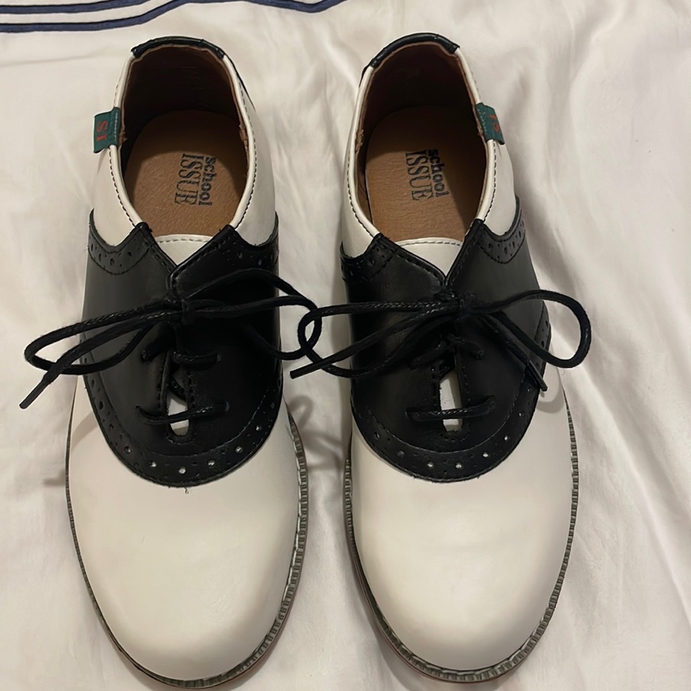 School Issue black and white saddle shoes size 2 wide.